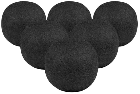 Wool Dryer Balls, 6 Pack Reusable Natural Fabric Softener Ball, Chemical-Free, No Lint, for Baby Clothes, Laundry Balls for Dryer, Anti Static, Reduces Wrinkles and Saves Time (Black)