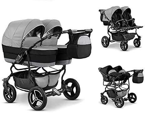 Zwillingskinderwagen 4 in 1 Twin Star inkl. Autositze - 13 Teile - in 16 Farben