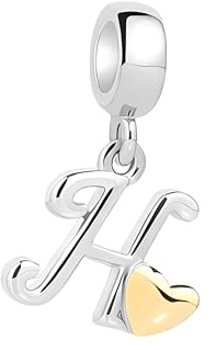 Symretie Damen A-Z Buchstaben Charm Anhänger Initial Beads Charms mit Gelbem Herz Kompatibel mit Europäischen Armbänder und Halskette