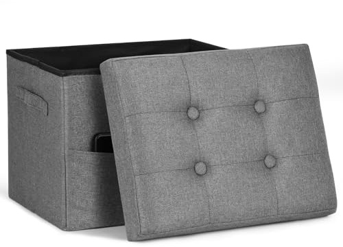 FaiPue Storage Ottoman. Foot Rest Stool with Thicker Foam Padded Seat. Linen Footstool Storage Bench, 350 lbs Folding Bench Small Ottoman for Living Room, Bedroom, Coffee Table. 17x13x13in, Dark Gray