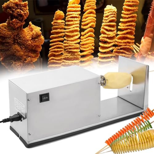 Beachtiful Affettatrice Elettrica per Patate Ritorte in Acciaio Inossidabile, Tagliaverdure a Spirale, per Patatine Fritte, Macchina Elettrica per Patate a Torre per la Casa e L'Ufficio