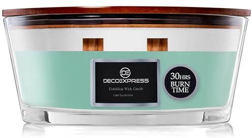 DECO EXPRESS Candele Profumate con 2 Stoppino Scoppiettante Candela Lunga Durata Fino a 50 Ore Decorazioni Casa Idee Regalo (Eucalipto fresco)