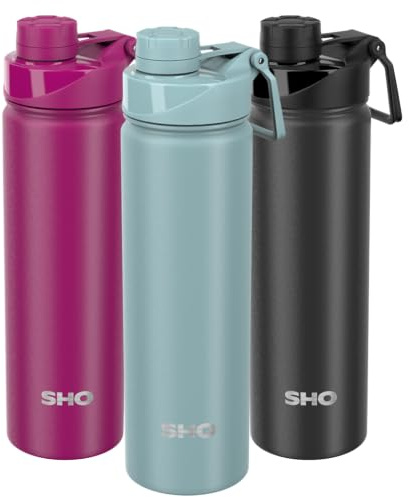 SHO Bouteille de sport en acier inoxydable – Anti-fuite, sans BPA, anti-transpiration, isolation sous vide à double paroi – Chaud pendant 12 heures et froid 24 heures (660 ml, brume arctique)