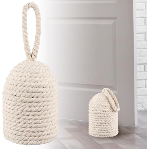 MorningRo Butée de porte décorative avec poignée de 12 cm de diamètre x 29 cm de haut, butées de porte en corde de coton, 2,4 kg, cale-porte lourde, faite à la main, pour garder ouverte, blanc