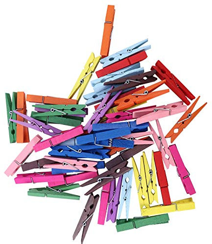 Jolsaawie Lot de 50 grandes pinces à linge en bois naturel coloré de 7,6 cm, couleurs assorties