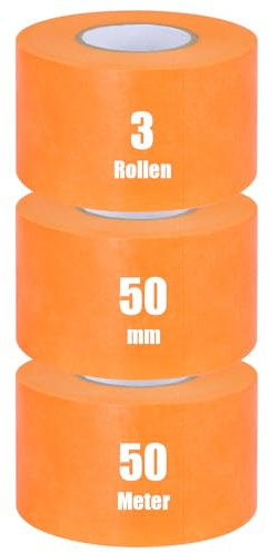 iuqiepo 3 Rollen Kreppband, Malerkrepp 50 mm x 50 m, Goldband, Wasserdicht Abklebeband Maler, Hitzebeständiges Klebeband, Malerkrepp UV beständig