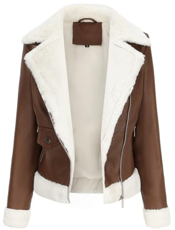 DLLDLGG Veste En Similicuir pour Femme, Blouson Aviateur Court, Manteau D'hiver En Cuir Aviateur En Peau De Mouton Avec col En Fausse Fourrure