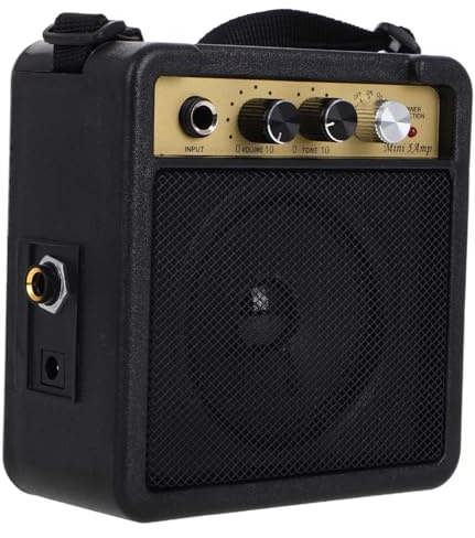 Kleiner E-gitarrenverstärker 5w Tragbarer Combo Amp Schwarz | Kompakte Ausführung, Kunststoff und Metallgehäuse, ohne Batterie, mit Audioleitung und Adapter