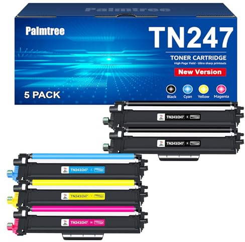 Palmtree Kompatibel für Brother TN-243CMYK Toner MFC-L3750CDW L3770CDW TN247 TN243 TN243CMYK DCP-L3550CDW HL-L3210CW HL-L3230CDW L3730CW (5er-Pack)