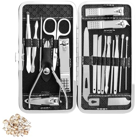 Treki 19 in 1 Profi Nagelknipser Set Maniküre Pediküre Set Nagelschere Set Männer Damen Nagelset, Tragbar Nageletui Nagelpflegeset Nail Clipper Kit zum Nagelhaut Fingernagel Fußnägel Ohrenreiniger