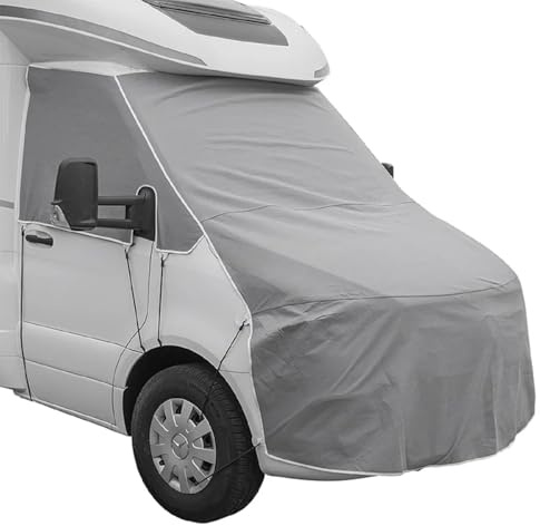 Frontscheiben Abdeckung kompatibel für z.B. Mercedes Sprinter ab 2018 UV | Abdeckplane für Wohnwagen aus 160 GSM Vliesstoff mit UV-Schutz, Spiegelschlitzen und Spanngurten zur Befestigung