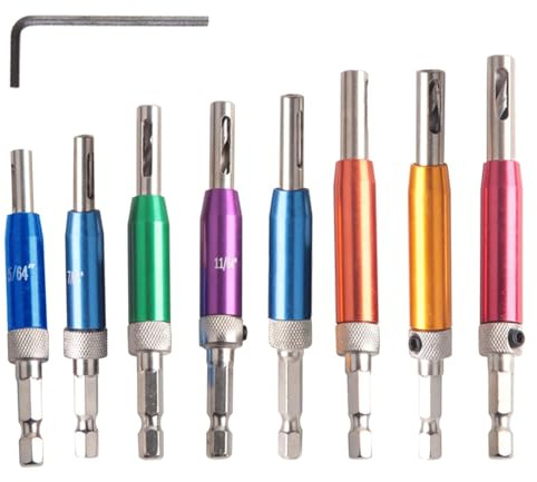 Yeeliv Hss Self Centering Drill Bits 8PCS, Hex Shank Hinge Drill Bit with Wrench, Centre Drill Bits for Hinges Hardware Cabinet Window Door Pilot Hole, 5/64, 7/64, 9/64, 2*11/64, 5mm, 13/64, 1/4