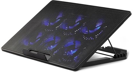 Amazon Basics Soporte Refrigerador para Ordenador Portátil con 6 Ventiladores Silenciosos, para Ordenadores Portátiles de 12 a 17 Pulgadas, con Puertos USB A y USB C, Altura Ajustable