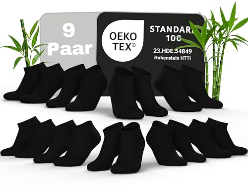Sneaeker Sportstrumpor av bambu (9 par) svettlösa gummistrumpor med 70 % viskos, Sneaeker strumpor för män och kvinnor, 9 x svart, 43-46 EU