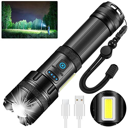 Jayxinli Taschenlampe LED Aufladbar 1,000,000 Lumen, Extrem Hell, Starke, 5 Lichtmodi, Zoombar, 5000 mAh Batte, IPX7 Wasserdicht Taschenlampen für Camping, Outdoor, Notfäll