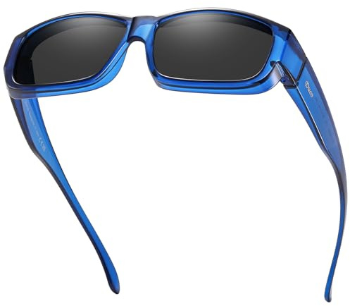 DUCO Herren und Damen Sonnenbrille Polarisiert Unisex Brille Wrap Around Blendschutz Überbrille für Brillenträger Fit over Polbrille Übergröße 8956 (Blau Rahmen Grau Linse)