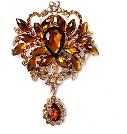 Hochzeit Braut Große Braune Kristall Strass Bouquet Brosche Pin für Frauen Goldenen Ton