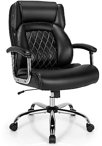 COSTWAY Chefsessel, ergonomischer Bürostuhl bis 225 kg belastbar, Schreibtischstuhl mit Wippfunktion, höhenverstellbar, Computerstuhl, PC Stuhl, Drehstuhl für Große Menschen