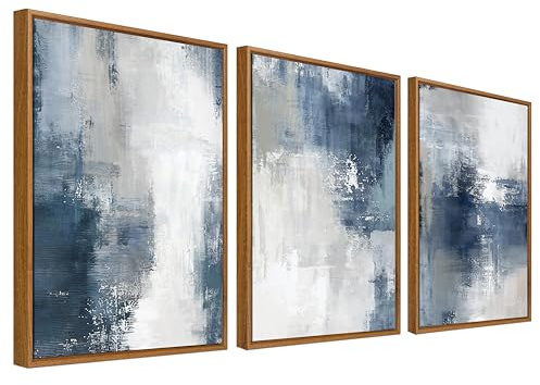 3Pcs Stampa su Tela Con Cornice Blu Grigio Bianco Minimalista Quadri su Tela Poster da Parete Nordico Astratto Quadri Moderni Soggiorno Camera da Letto Stampe da Parete Pittura 30x40cmx3pcs