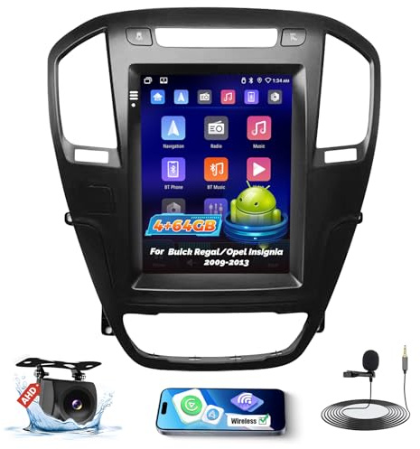 Roinvou 4+64G Radio Coche para Buick Regal/Opel Insignia 2009-2013 Carplay Inalámbrico Android Auto, Android Pantalla Radio Coche 9.7 Pulgadas MirrorLink Bluetooth WiFi GPS 32EQ RDS/FM SWC Cámara