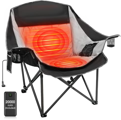 Suteck Heated Camping Chair with 20000mAh Battery, Oversized Heated Chairs W/3 Heat Levels & 2 Heating Zones, Portable Heated Folding Chair Use for Outdoor Sports, Camping, Lawn