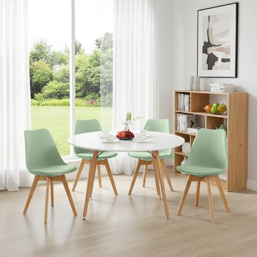 H.J WeDoo Esstisch mit 4 Stühle Essgrupp Holztisch und Eiscreme-Grün Skandinavisches Stuhl Esstisch Set für Esszimmer Küche 120cm