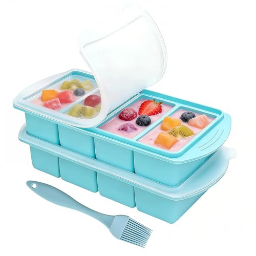 2 Pack Silicone Freezer Tray with Lid, 4-Compartment Soup Freezer Container