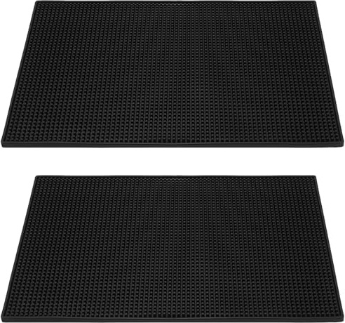 JOIKIT 2 Pcs 45 x 30cm Rubber Bar Mat, 18 x 12 Inch Rubber Bar Service Mat, Non Slip Bar Spill Mat for Kitchen, Coffee Shops, Restaurants, Black