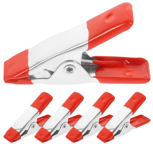 LIFKICH Small Metal Spring Clamps 5 Pcs Sturdy Woodworking Clips for Crafts and Tent Setup Lightweight Portable Red