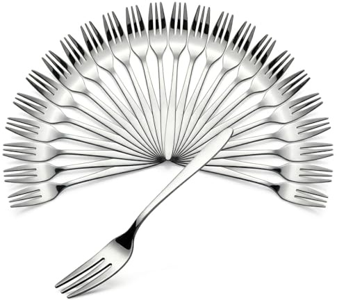 Kuchengabeln 24 Stück Edelstahl, Dessertgabeln Set Klein 3 Zinken, Vorspeisengabeln Obstgabeln Für Party Hochzeit Gastronomie, Spülmaschinenfestes Besteck Silber, Modernes Design Hochglanzpoliert