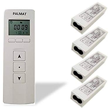 PALMAT récepteurs à commande radio sans fil pour moteurs tubulaires de volets roulants avec 1 émetteur radio à 4 canaux et fonction de minuterie (4 récepteurs)