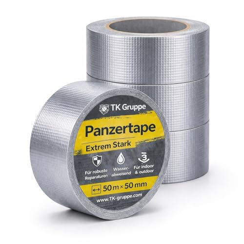 TK Gruppe Timo Klingler 4 x pansartejp pansartejp – vävtejp 50 meter x 50 mm, extremt stark och väderbeständig tejp reparationstejp vävtejp Duct Tape silver (4 x stycken)