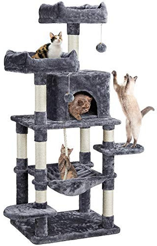 Yaheetech Rascador para Gatos Altura 147 cm Arbol para Gatos Castillo Mascota con Hamaca Juguete de Mascota de Sisal Gris Oscura