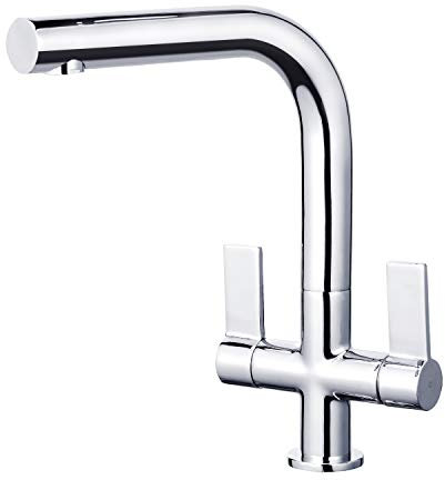 Hapilife Kitchen Taps Mixer Dual Lever L Shape Kitchen Mixer Taps 1 Hole Square Sink Tap Monoblock Polished Chrome Tap for Kitchens Sink Faucet with 360° Swivel Spout Brass