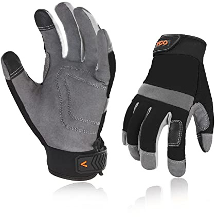 Vgo Gants de Travail en Cuir Synthétique pour Bricolage, Construction, Jardinage, Multifonction (10/XL, Noir, SL7584)