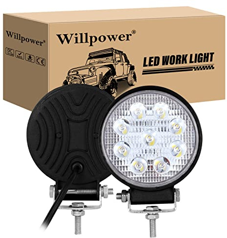 Willpower 2 st 4 tum 27 W LED-arbetslampor offroad spot stråle LED-ljusstång 12 V 24 V LED-skidor vattentäta IP67 dimkörlampor för bil 4 x 4 traktor lastbil ATV UTV SUV båt rund