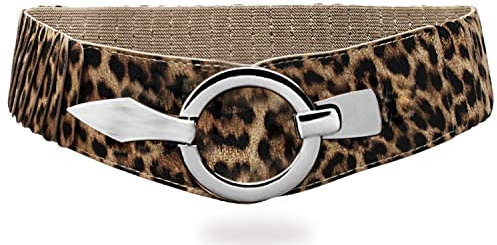 Glamexx24 Elastischer Damen Taillengürtel gürtel 6cm breiter Hüftgürtel mit silberner Ring (Leopard, Taillenweite 75cm-110cm)