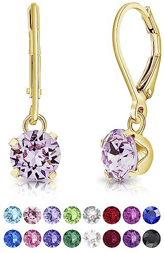 DTPSilver - Damen Klappbügel Ohrringe 925 Sterling Silber Gelb Vergoldet mit Kristallen 6 mm Runde - Farbe : Violett