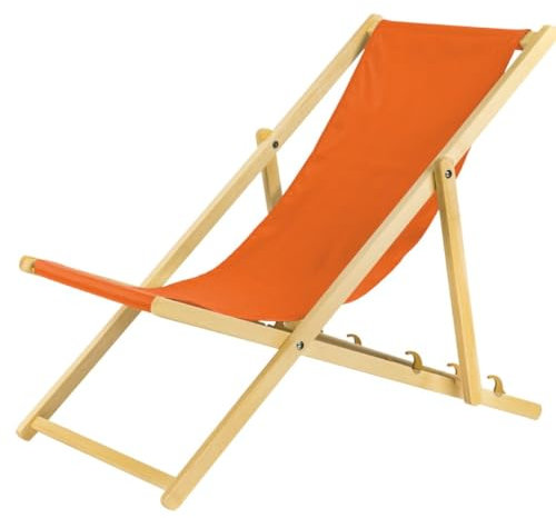Chaise longue pliante - En bois - Idéale pour plage et jardin - Orange
