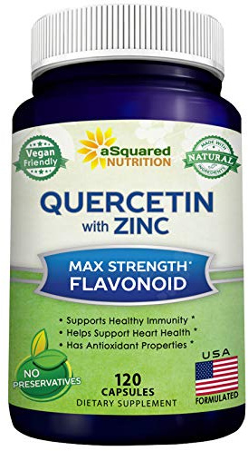 aSquared Nutrition Quercetin 1000mg with Zinc Supplement - 120 Capsules - Quercetin Dihydrate with Black Elderberry & Zinc - Max Strength Powder Complex Pills to Help Improve Immune Response
