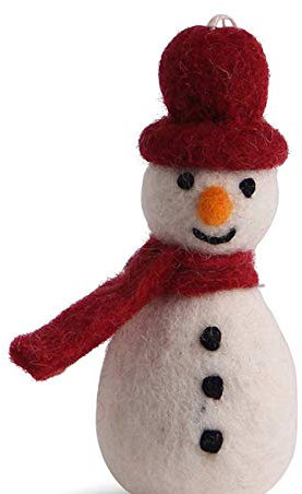 Weihnachtsanhänger Baumschmuck Schneemann mit roter Mütze und Schal aus Filz