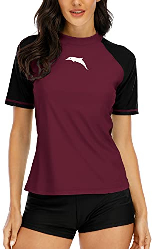 Halcurt UV Shirt Damen Rash Guard Kurzarm UPF 50+ Schnell Trocknender S-XXL | Sonnenschutz Schwimmshirt, Atmungsaktiv, Nur Schwimmoberteil, Raglan Ärmel