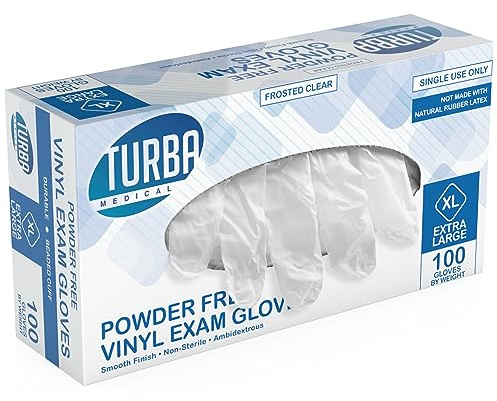 TURBA Clear Latex-Free Disposable Gloves – 100 Ct. Single-Use Powder-Free Vinyl Gloves – Non-Latex Gloves for Cleaning, Sanitary Gloves for Medical Examination, & Food-Safe Cooking Gloves, Large