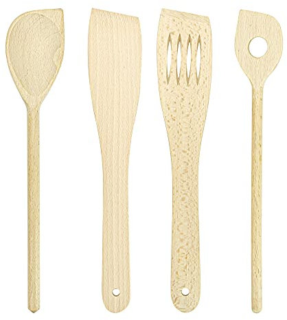 Helmecke & Hoffmann Vierteiliges Küchenutensilien-Sortiment aus Buchenholz | ca. 30 cm