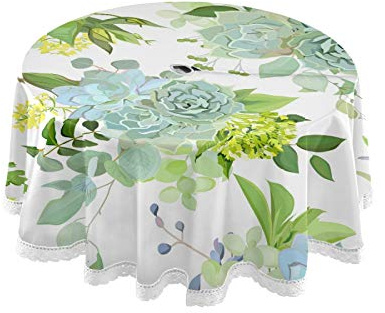 Nappe ronde avec fermeture éclair - Motif fleurs de mariage - Imperméable - Anti-déversement - Pour le printemps et l'été - Pour table circulaire de jardin, barbecue, pique-nique - Vert - 152,4 cm