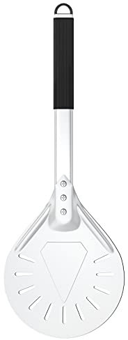 Karboby Turning Pizza Peel 7 Inch Round Perforated Pizza Peel, Anodized Aluminum Pizza Paddle for Homemade Pizza Bread Baking