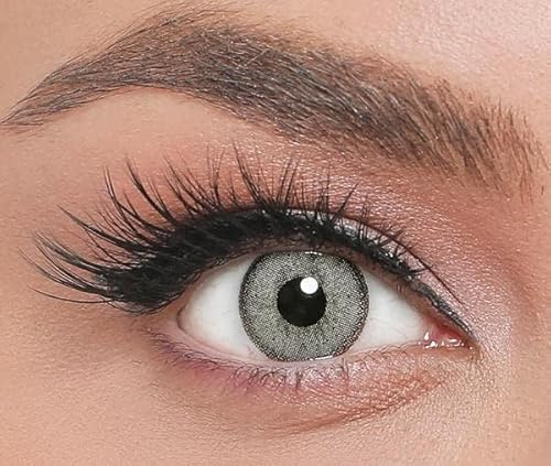 ICONIC lentilles de contact de couleur QUARTZ - lentilles mensuelles à forte opacité pour 3 mois en gris clair, résultat naturel pour les yeux foncés, sans correction de la vue - 1 paire