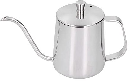 Kaffeekanne, Edelstahl Handtropf-Kaffeekanne Kaffeeausgießer Wasserkocher Gießen über Schwanenhals Teekanne mit Deckel, Kaffeekanne mit Schwanenhals(Silber 350ml)