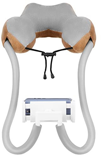 MoKo Handyhalter mit Halskissen, 360° Einstellbar Handyhalterung mit U Förmigem Kissen Flexibler Schwanenhals Lazy Tablethalter Auto Nackenkissen für 5,5-11 Geräte wie iPhone 14/14 Plus, Braun