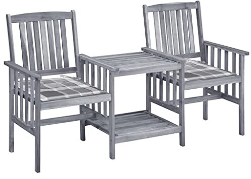 vidaXL Akazienholz Massiv Gartenstühle mit Teetisch Kissen Bistroset Balkonset Gartenmöbel Sitzgruppe Balkonmöbel Gartenset Tisch Stuhl